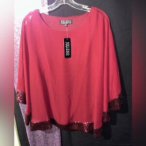 NWT Burgundy Cape Style Top w Sequin Trim Med Large